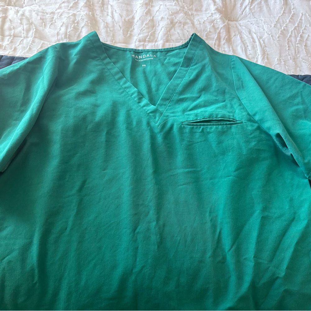 Mandala Hunter Green Scrub Top